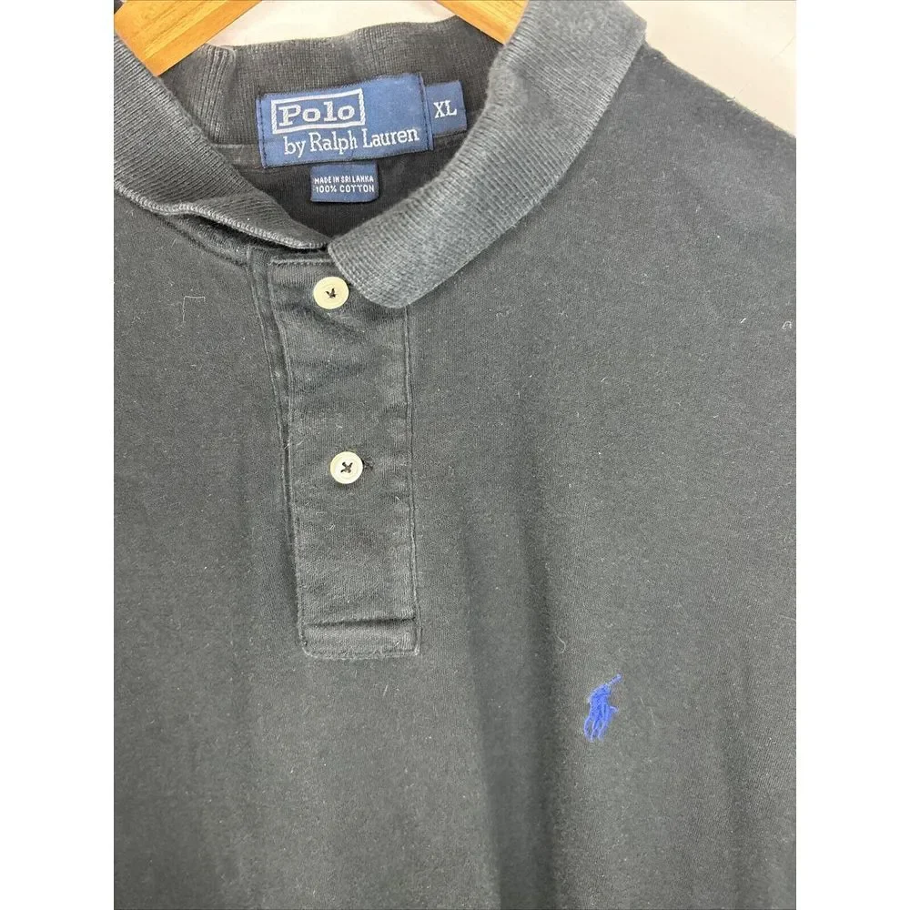 Polo Ralph Lauren Soft Shirt Mens XL Black Cotton Short Sleeve Golf- Blue Logo‎